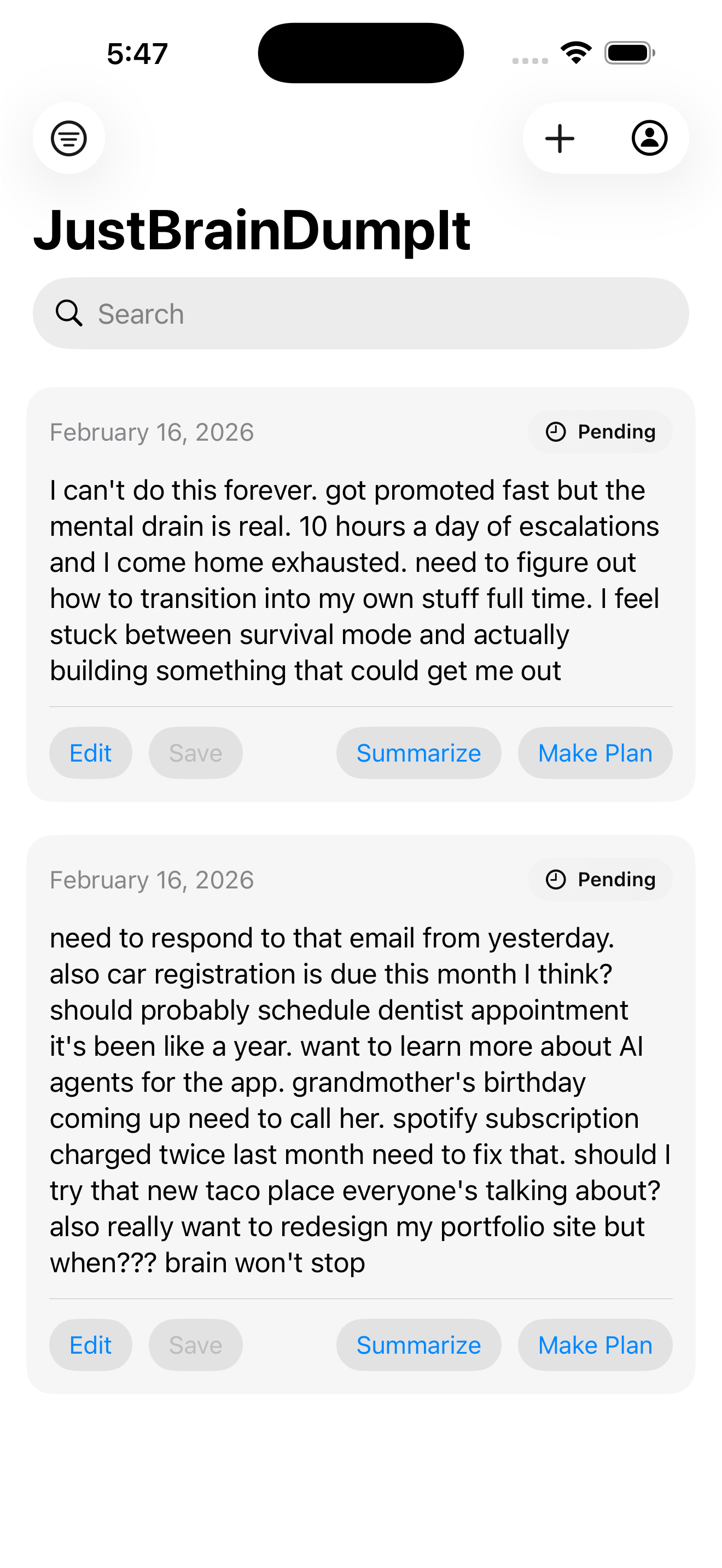 JustBrainDumpIt preview screenshot 1