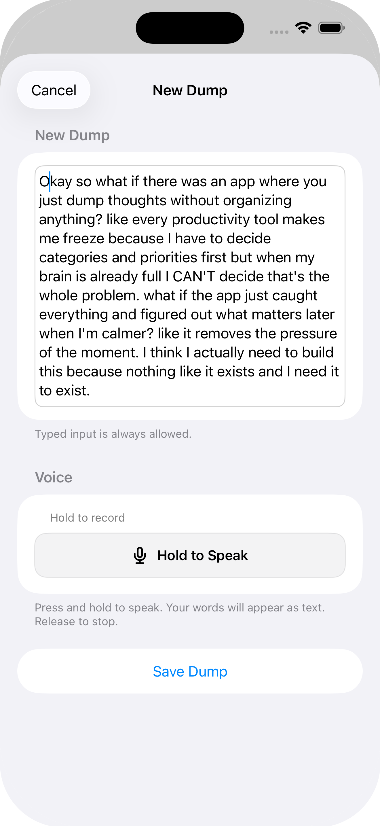 JustBrainDumpIt preview screenshot 2